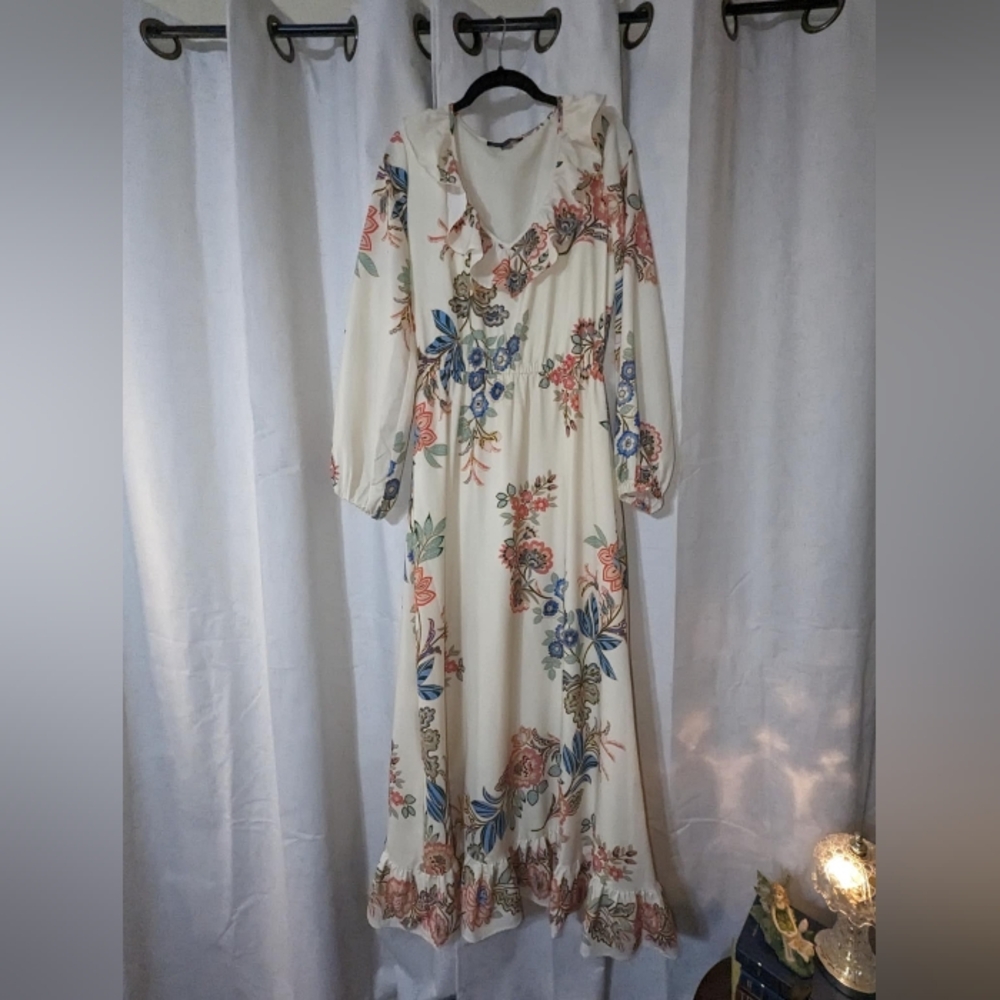 Boston Proper Size 6 Floral Maxi Longsleeve Dress